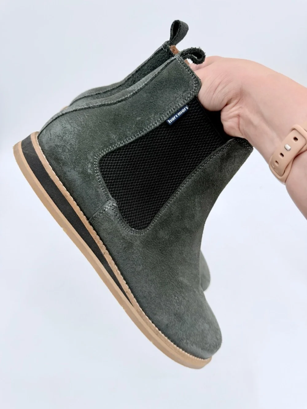 HARI MARI Odessa Waxed Suede Chelsea Boots Gray Sage